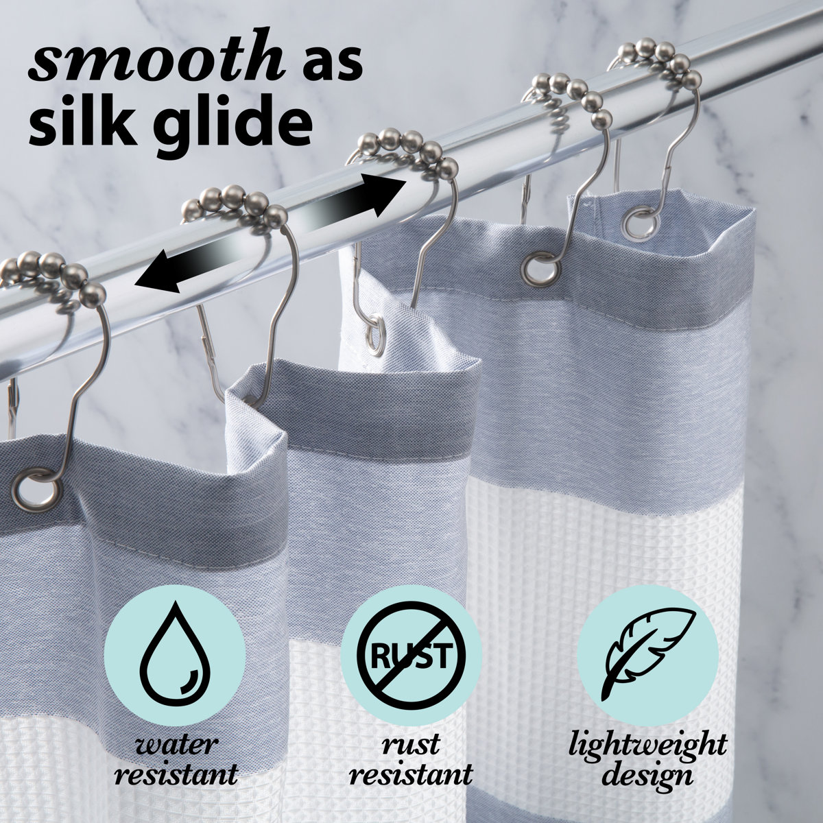 Wayfair Basics Metal Beaded Roller Shower Curtain Rings (Set of 12)